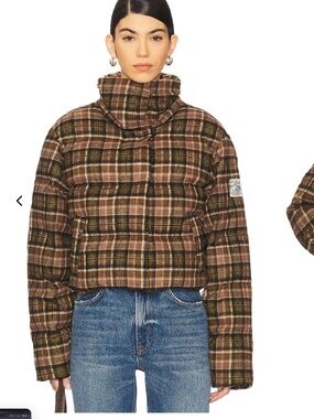 Dairy Boy Cedar Plaid Puffer jacket in brown